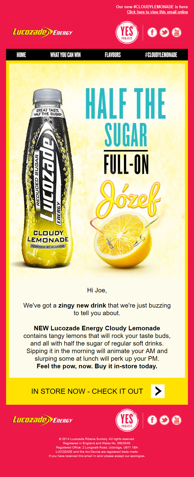 Lucozade - Personalised email